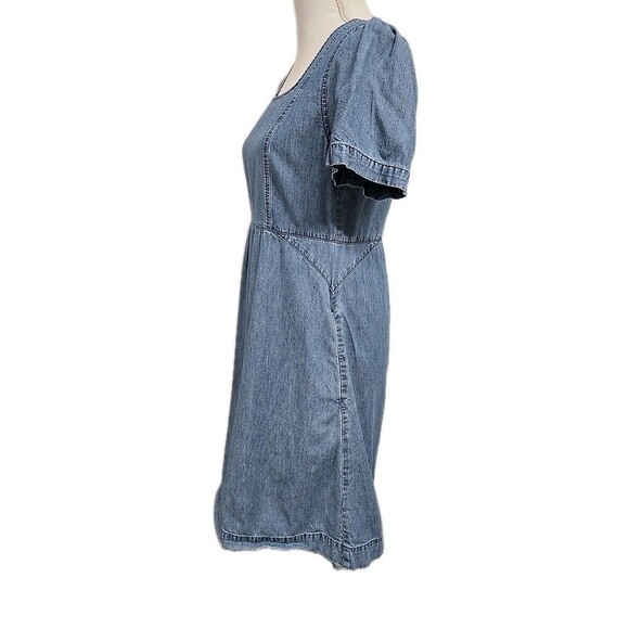 Madewell Denim Fluffer Sleeve Midi Dress Pocket Blue Amberley Women's Size 6 - Picture 3 of 9